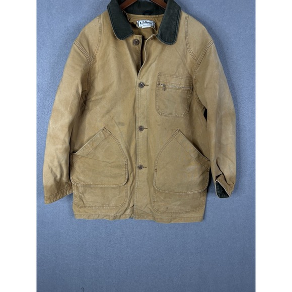 L.L.Bean Barn Field Chore Coat Jacket Mens Large Brown Canvas Distressed - Picture 2 of 11